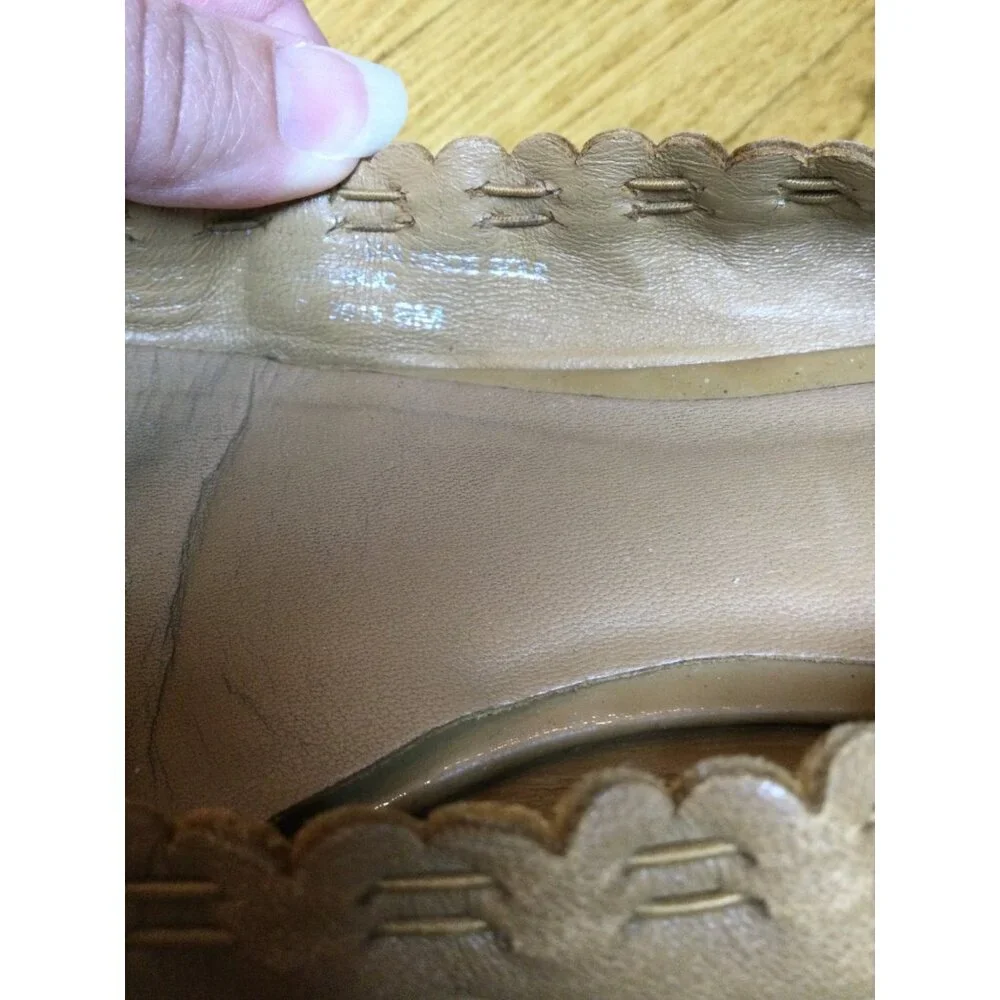 Tory Burch Tan Leather Eddie Bow Ballet Flats Women Size 6M Slip On Shoes